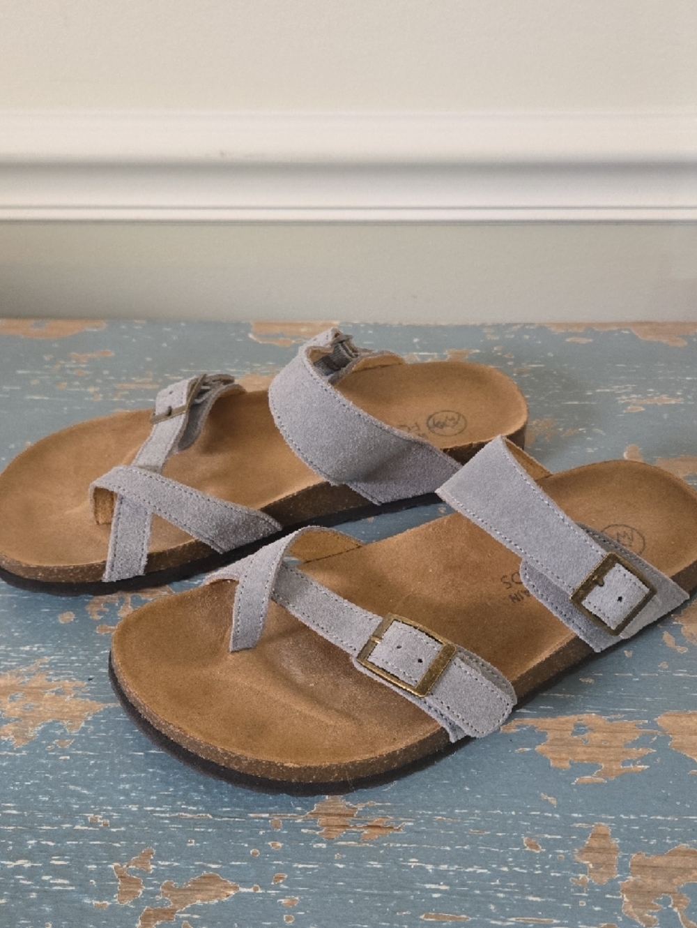 White Mountain Denim Blue Suede Double-Strap Sandals - Picture 2 of 6